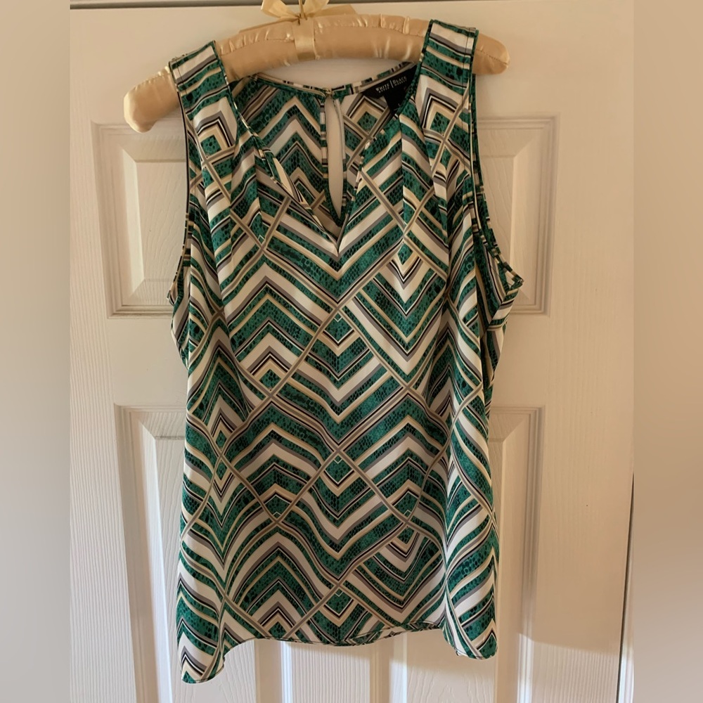 WHBM Large Silky Zig Zag V Neck Blouse